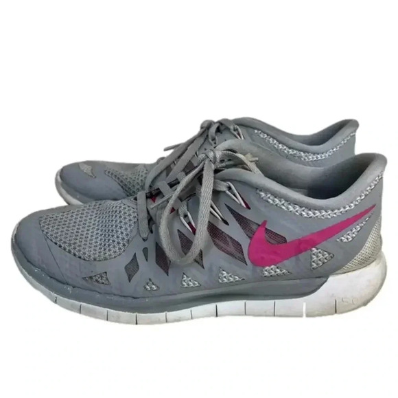 Nike Shoes - Nike Free 5.0 Wolf Grey Vivid Pink Sneakers Running Shoes Women's 6.5